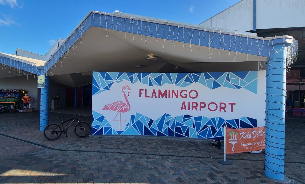 Hopi reakshon positivo riba pintura na entrada di Aeropuerto Flamingo